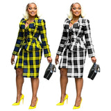 Purpdrank  Elegant Plaid Print Office Lady Two Piece Set Women Business Party Long Sleeve Notched Button Top and Mini Skirts Matching Sets