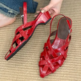 Purpdrank  Comfortable Woven Hollow Wedge Sandals Women Elegant Pointed Toe Narrow Band Brand Designer Shoes Fashion Sandalias De Mujer