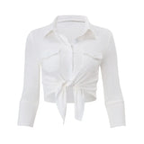 Purpdrank  Summer and Autumn Women's College Style Sweet Lapel Single-breasted Cardigan Slim-fit Shirt Women