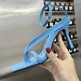 Purpdrank  New Fashion Pinch Narrow Band Women Sandals 2025 Summer Square Open Toe Ankle Buckle Strap High Heels Ladies Shoes