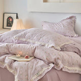 Purpdrank  Vintage French Country Rustic Style Floral Bedding Set 100% Cotton Double Layer Crinkle Yarn Duvet Cover Bed Sheet Pillowcases