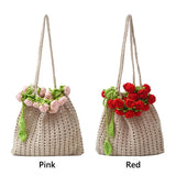 Purpdrank  Rose Crochet Handbag Spring Cute Knitted Shoulder Bag Romantic Designer Floral Hollowed Out Ladies Shoulder Bag Armpit Bag