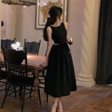 Purpdrank  High-end Women's Furnished French Waist-slim Long Skirt Light Luxury Texture Pure Sleeveless White Waist-disguised Dress Summer