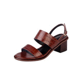 Purpdrank  Open Toe Shoes Summer Women Sandals New Fashion Buckles Genuine Leather Thick Heels Pumps Buckles Party Basic Shoes Woman
