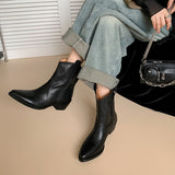 Purpdrank - 2023 New Winter Chelsea Boots for Woman Genuine Leather Pointy Toe Wedge Heel Ankle Boots Simple Comfortable Cowboy Boots Female