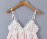 Purpdrank  Sexy Pink Spliced Embroidery Lace Deep V neck Mini Sling Dress Women Adjust Bow Ribbon Back Backless Party Robe Holiday