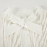 Purpdrank  Sweet Preppy Summer Solid White Short Puff Sleeve Single Breasted Bow Folds Women Shirt
