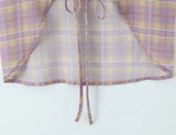 Purpdrank  Sexy Plaid Print Chiffon Lacing up Backless Camisole Tank Top + Zipper Low Waist Knee Length Mermaid Skirt 2 Pieces 1 Set
