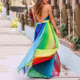 Purpdrank  Rainbow Dress Casual V Neck Mesh Midi Dress Women Clothing Long Dress for Women