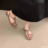 Purpdrank  Summer clip toe women's flat sandals are simple fashionable versatile suitable for wearing retro women's shoes on the outside