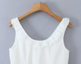 Purpdrank  Holiday Ivory Bow U collar Ivory Spliced Lace Wood ears Strap Tank Women Summer Slim Waist Front Slit Sleeveless Tee Crop Top