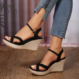 Purpdrank  new Fashion Wedge Sandals for Women Summer Casual Non-slip Peep Toe Platform Shoes Rubber Sole Buckle Elegant Heel Woman Sandale