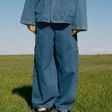 Purpdrank  Harajuku Y2k Washed Denim Pants 2000s 90s Vintage Cyber Grunge Wide Leg Jeans Preppy Teen Girl Loose Fit Baggy Trousers Pockets