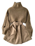 Purpdrank - Autumn Winter Knit Two Piece Set Women's Single-breasted Turtleneck Cropped Pullover Sweater V-neck Vest Dress Solid Women Suit