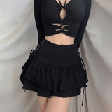 Purpdrank  Side Bandage Slim Fit High Waist Mini Skirt Cascading Ruffles Patchwork A-line Skirts Summer New Hottie 2000s Y2k Faldas Mujer