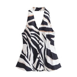 Purpdrank  Striped Prints Pants Set Women 2 Piece Spring BacklessWaistcoat With Button Wide Leg Casual Trousers Women Outfit