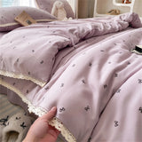 Purpdrank  Knitted Class A Soft Bedding Set Washed Cotton Bed Sheet Queen King Size Duvet Set Flower Comforter Set Pillowcase Bed Linens