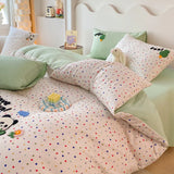 Purpdrank  Cartoon Embroidery Bedding Set Room Decor Breathable Single Double Comforter Four-Piece Set Pillowcases Bed Linens Home Textiles