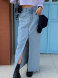 Purpdrank  Casual Botton Split Denim Skirts Female Sping Summer Vintage Long Skirt Ladies High Waisted Pocket Jeans Skirt