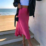 Purpdrank  Satin Skirt Women Summer Clothes Solid Color High Waist Bodycon Midi Skirts Elegant Evening Party Skirts Streetwear