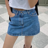 Purpdrank  Summer LOVE Print Y2K Women's Denim Wrap Skirt 2025 New High Waist Blue Jeans Sexy Mini A-line Skirts for Women