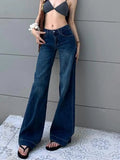 Purpdrank  Women Low Waist Flared Jeans Retro Style Blue Black Micro Flare Pants Loose Straight Wide Leg Jeans Female Spring Fashion