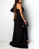 Purpdrank  Solid One Shoulder Long Sleeve Blouse Skew Collar Dip Hem Shirts
