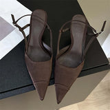 Purpdrank  High Quality Satin Buckle Strap Women Pumps Sandals Fashion Shallow Thin Heels Pointed Toe Slingback Mules Shoes