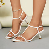 Purpdrank  Women's T-Strap 6.5cm Kitten Heel Sandals, Brand new Thin Strap Ankle Buckle Pointed Toe Heels Office Lady Daily Wear Shoes