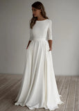 Purpdrank  Elegant Long Sleeve round Neck White Wedding Dress 2025 New Outdoor Travel Photography A- Line Skirt Knitted Fabric Polyester