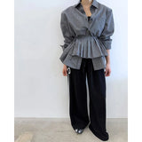 Purpdrank  Vintage Plaid Shirts Women Harajuku Pleated Patchwork Blouses Ladies Streetwear Korean Bandage Long Sleeve Casual Design Tops