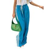 Purpdrank  Women's y2k Aesthetic Striped Print Pants Loose Elastic Waist Drawstring Straight Leg Casual Sweatpants with Pockets Streetwear