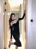 Purpdrank  Real Shot Sexy Halter Velvet Dress for Women, Autumn Winter Vintage Design, Slim Fit, Split, Tube Top, Bodycon Long Dress