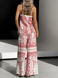 Purpdrank  Square Collar Spaghetti Strap Two Pieces Sets, Women Summer Fashion Printing Chic Outfit, Wide Leg Pants Patchwork Ladies Suits