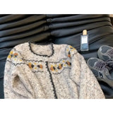 Purpdrank  Sweater Women's Autumn Winter Knitted Cardigan Embroidered Top Lazy Soft Sticky Coat Grey Sweaters Outerwear Jumpers Short Top