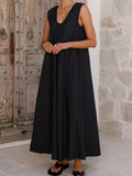 Purpdrank  Elegant Hight Waist Solid Color Vest Dress Fashion Draped Loose Long Party Dress Women Sexy V-neck Sleeveless Hollow Robe Dress