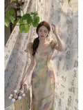 Purpdrank  Vintage French Temper Harajuku Women's Dress Elegant Style Round Neck Chiffon Dress Women Sweet and Casual Summer Clothing