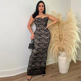 Purpdrank  Sexy Spaghetti Straps Lace Dress Women Evening Sleeveless Strapless Slim Fit Prom Party Club Long Maxi Dresses Midnight Birthday