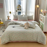 Purpdrank  Class A Soft Bedding Set Washed Cotton Knitted Bed Sheet Queen King Size Flower Comforter Duvet Set Set Pillowcase Bed Linens