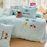 Purpdrank  Washed Cotton Towel Embroidered Bedding Set Soft Skin-friendly Duvet Cover Set Single Couple Quilt Cover Pillowcases Bed Linens