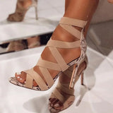 Purpdrank  Sexy Women's Summer Stiletto Sandals High Heels with Elastic Strap and Zipper Bag Heel Fashion Off-white Shoes Sandals Women