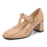 Purpdrank  Square-Toe Mary Jane Women's Shoes New Black Shoes Thick Heels Single Shoes Women's T-Shaped French Retro High Heels Fashion