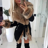 Purpdrank  Autumn Winter Women's Clothing Slim Mid-Length Coat Cotton Coat Fur Hooded Long Sleeve Parka Jacket Warm New