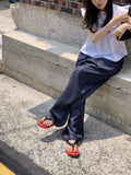 Purpdrank  Chic Autumn New Retro All-Match Elastic Waist Dstring Loose Casual Wide Leg Jeans Women's Trousers Casual Loose Fit Jeans