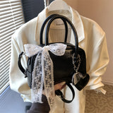 Purpdrank  Mini Boston Shoulder Crossbody Bags For Women Lace Bowknot Round Top-handle Bag With Heart Pendant 2025 Designer Handbags