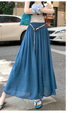 Purpdrank  High Waist Cotton and Linen Bohemian Women's Long Skirts Sashes 2025 New Spring Summer Vintage Solid Pleated Skirts