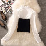 Purpdrank  Spring New Lapel Knitshirt Women's Design Sensibility Niche Waist-Fitted Slimming Two-Piece Illusion Long Sleeve Top