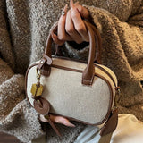 Purpdrank  New Design Commuter Versatile Women Mini Handbag New Autumn Deep Brown Yellow Stitching Decoration Handheld Slant Crossbody Bag