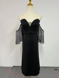 Purpdrank  Celebrity Mesh Spliced Tight Sexy Strapless Long Dress Women High-waisted Slim Wrap Hip Backless Dress Summer Luxury Banquet