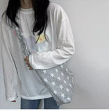 Purpdrank  Korean Style Crossbody Star Bag with Casual Drawstring Adjustable Pleats Single Shoulder Commuting Sail Bags for Women